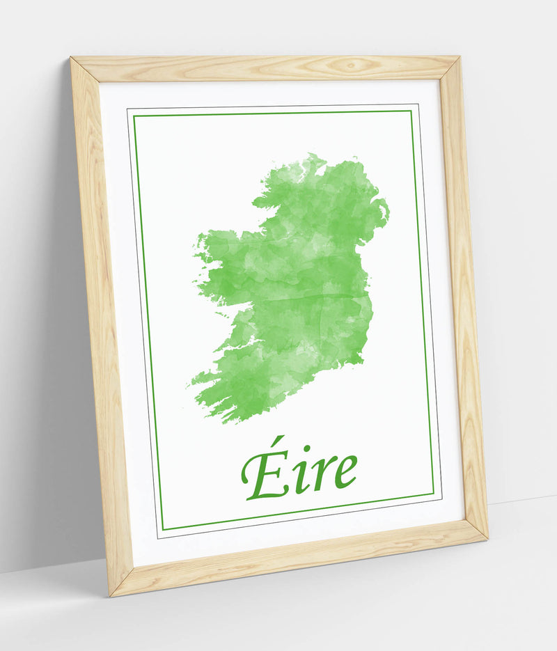 Watercolour Ireland 'Eire' - Colorful Wall Art With Woodgrain Frame & Matte Paper Print