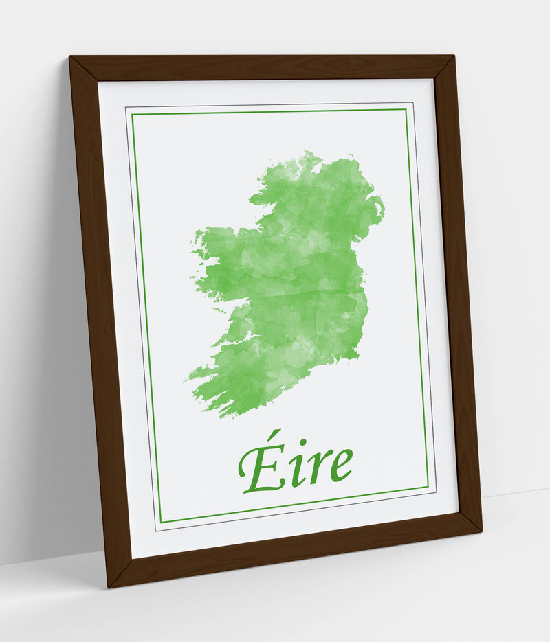 Watercolour Ireland 'Eire' - Colorful Wall Art With Woodgrain Frame & Matte Paper Print
