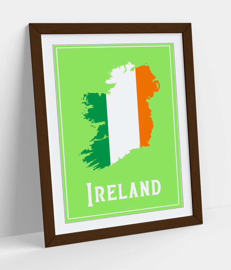 Ireland as The Tricolour Flag - Colorful Wall Art With Woodgrain Frame & Matte Paper Print
