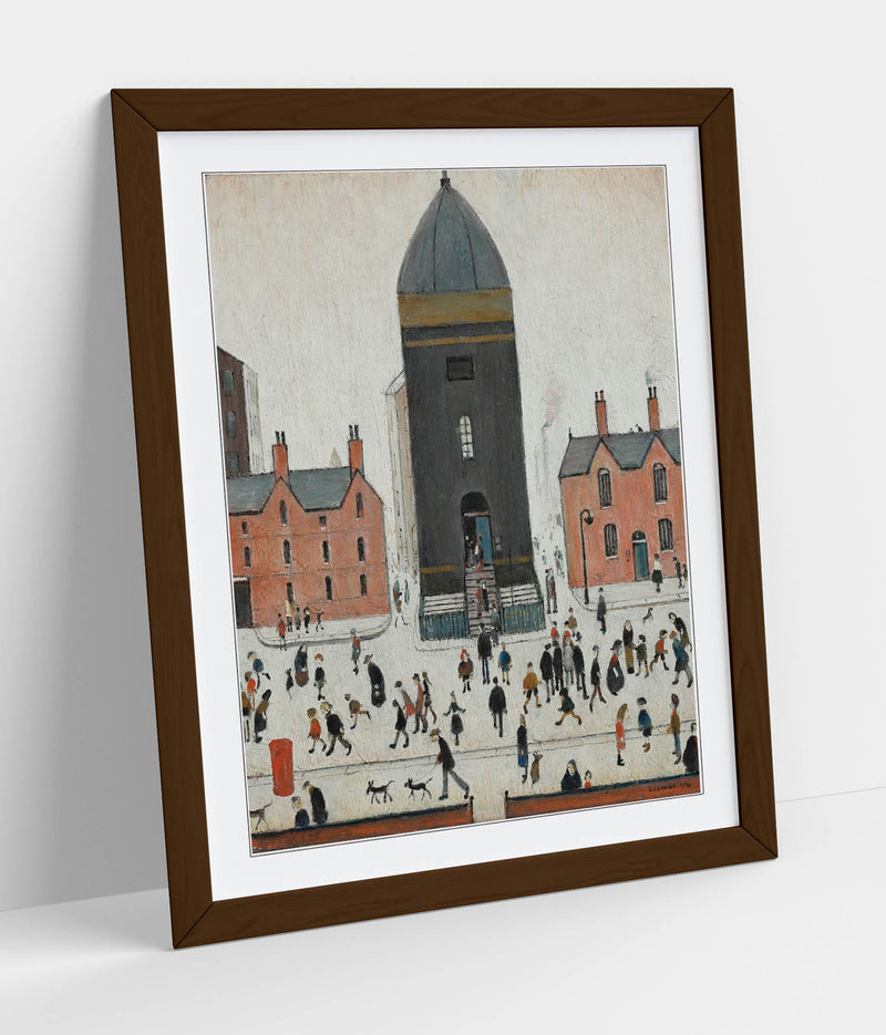 Framed Wall Art Print - L.S. Lowry 'Old Church Tower' On Matte Paper with Black, Walnut, Oak Frame