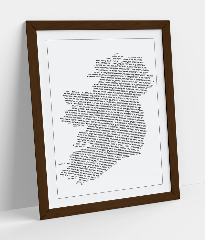 Grace Lyrics in the Shape of Ireland 'Wolfe Tones' - Colorful Wall Art With Woodgrain Frame & Matte Paper Print