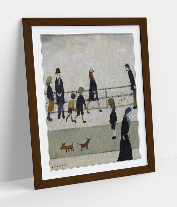 Framed Wall Art Print - LS Lowry 'Promenade' Artwork With Woodgrain Faux Frame & Matte Poster
