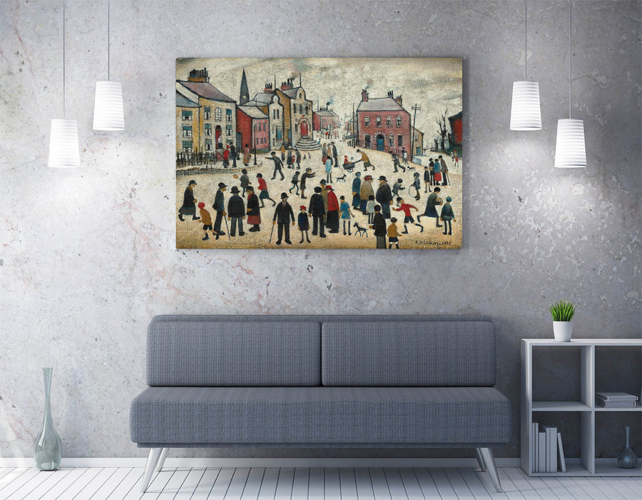 Canvas Wall Art | Handmade LS Lowry 'People Standing About' Painting - Framed Print