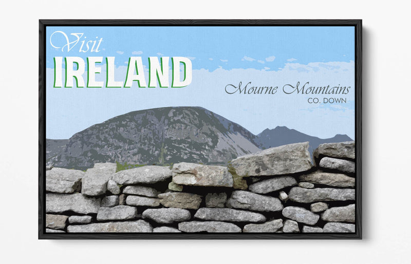 'Mourne Mountains' Visit Ireland Travel Poster – Print Float Effect Canvas Wall Art