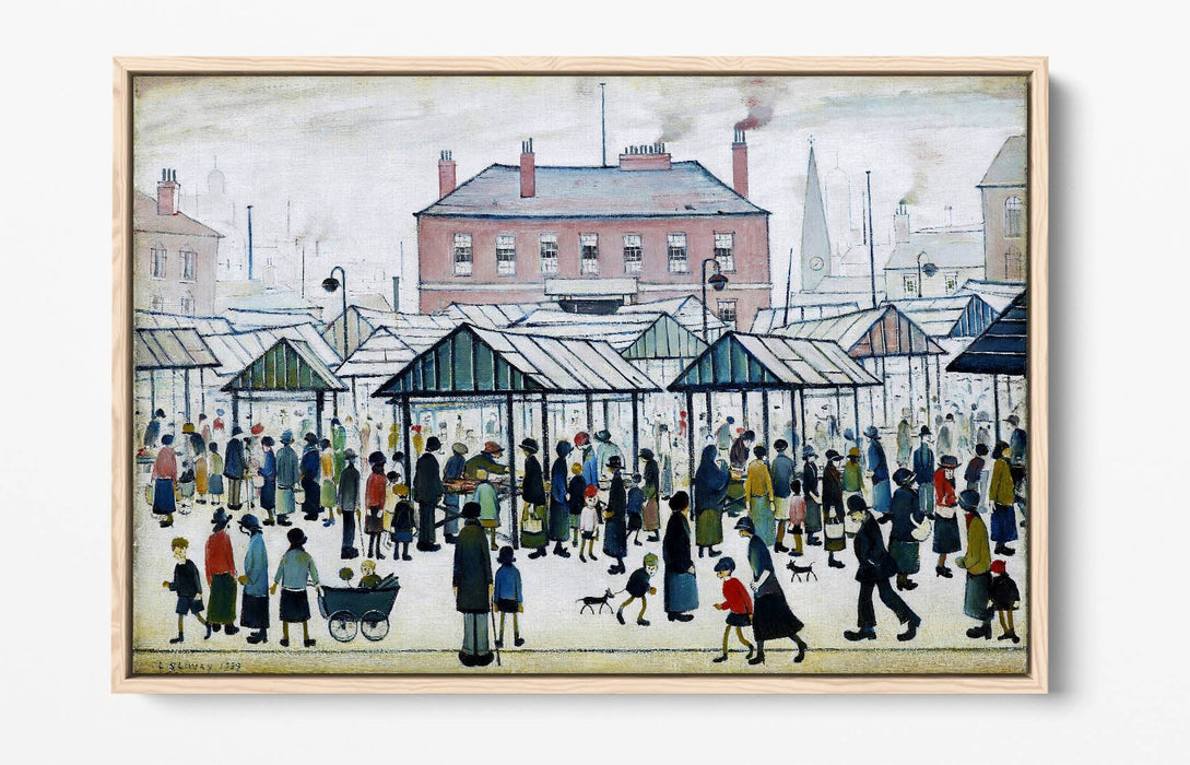 Float Effect Canvas Art – Northern Town Market Scene on 30mm Deep Frame
