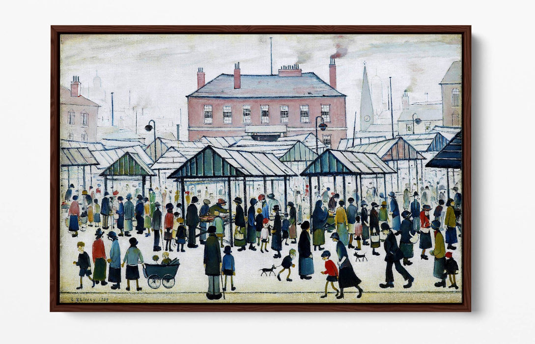 Float Effect Canvas Art – Northern Town Market Scene on 30mm Deep Frame