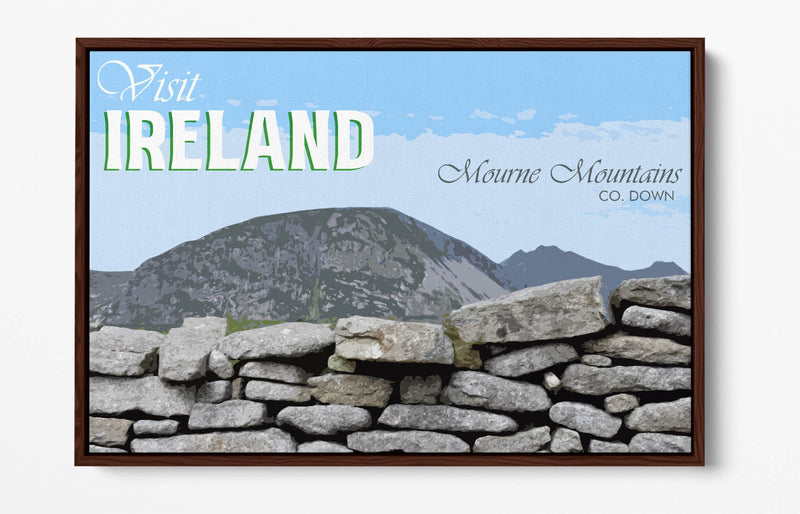 'Mourne Mountains' Visit Ireland Travel Poster – Print Float Effect Canvas Wall Art