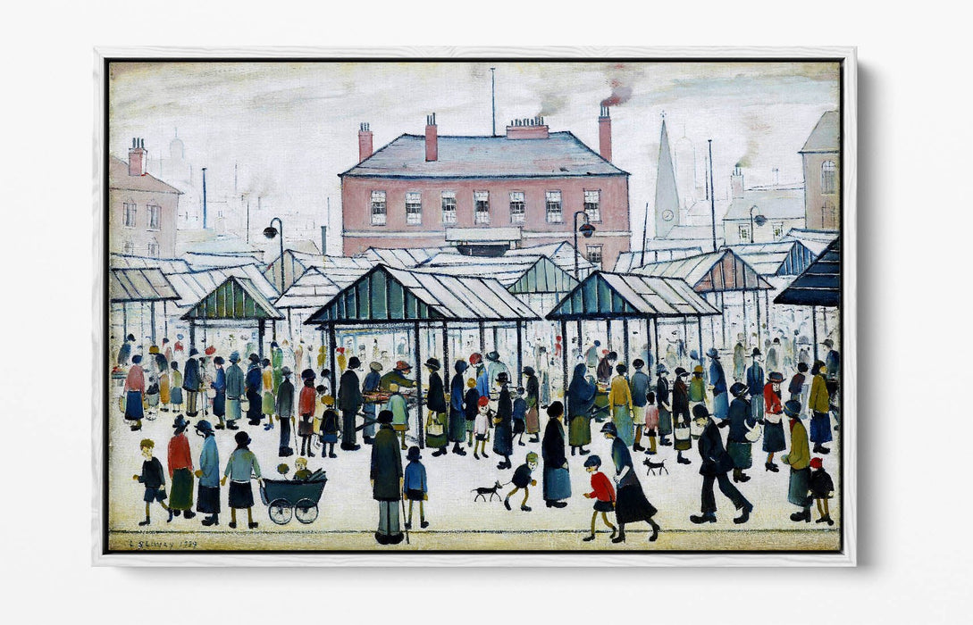 Float Effect Canvas Art – Northern Town Market Scene on 30mm Deep Frame