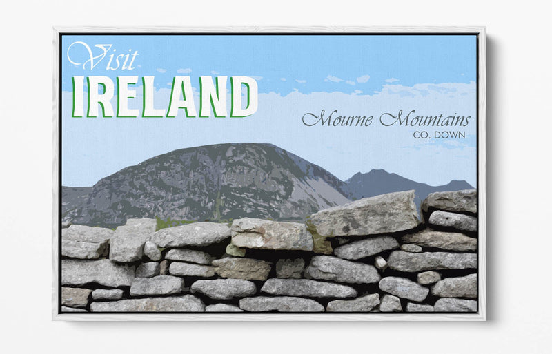 'Mourne Mountains' Visit Ireland Travel Poster – Print Float Effect Canvas Wall Art