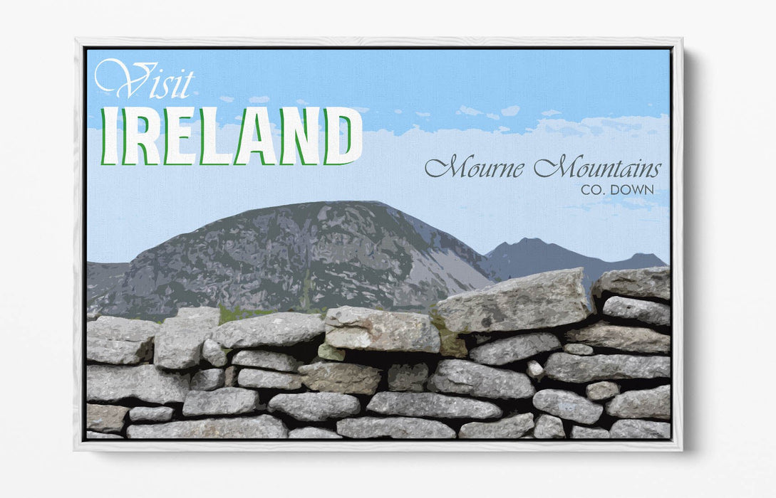 'Mourne Mountains' Visit Ireland Travel Poster – Print Float Effect Canvas Wall Art
