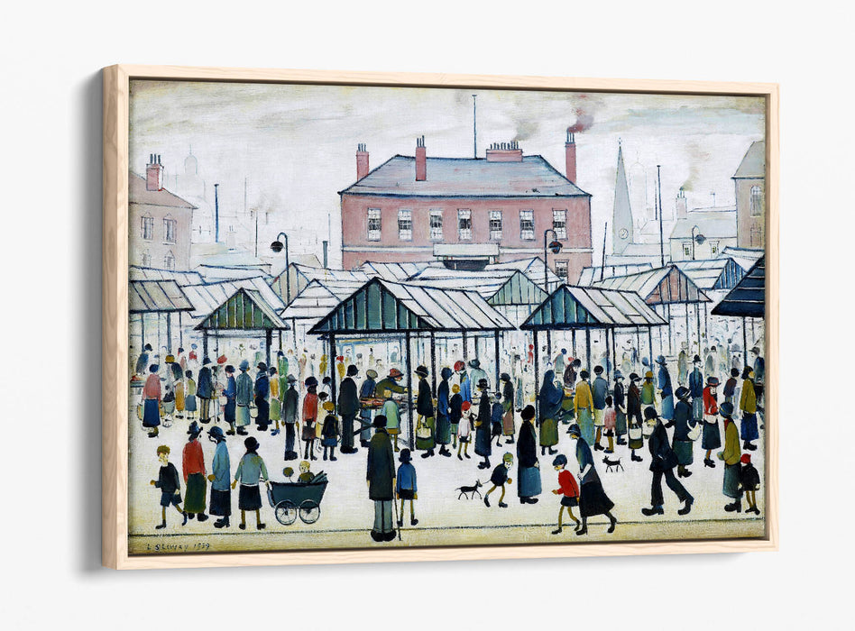 Float Effect Canvas Art – Northern Town Market Scene on 30mm Deep Frame