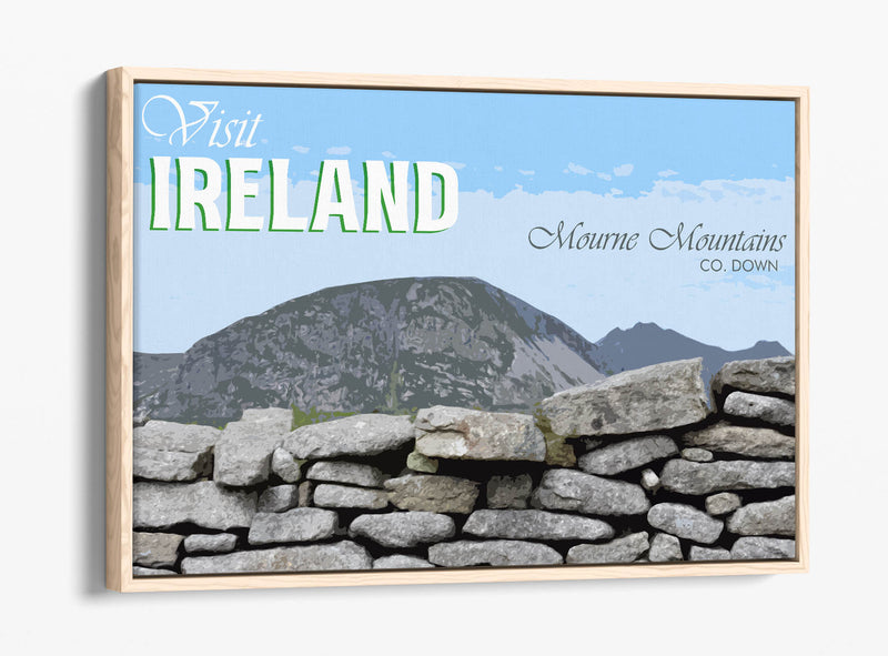 'Mourne Mountains' Visit Ireland Travel Poster – Print Float Effect Canvas Wall Art