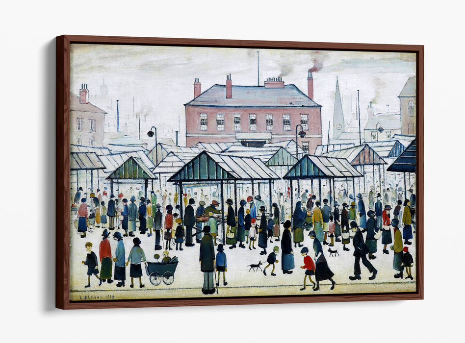 Float Effect Canvas Art – Northern Town Market Scene on 30mm Deep Frame