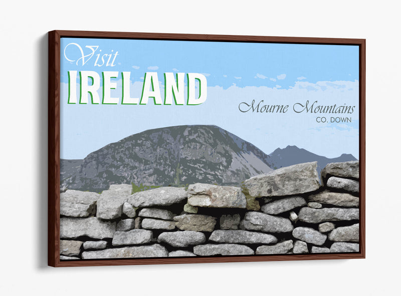 'Mourne Mountains' Visit Ireland Travel Poster – Print Float Effect Canvas Wall Art