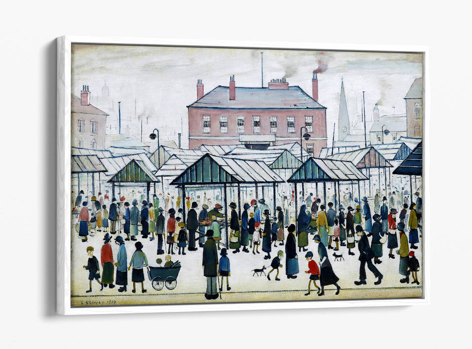 Float Effect Canvas Art – Northern Town Market Scene on 30mm Deep Frame