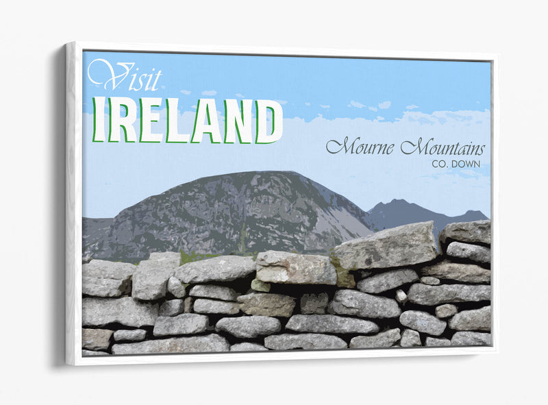 'Mourne Mountains' Visit Ireland Travel Poster – Print Float Effect Canvas Wall Art