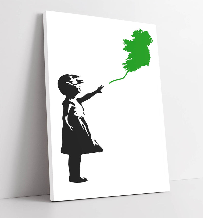 Ireland Balloon Girl Banksy (green) - Handmade Canvas Wall Art | Vibrant Home Decor