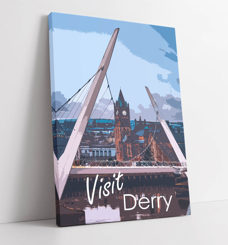 Visit Derry Travel poster - Gallery Wrapped Framed Canvas Print Wall Art