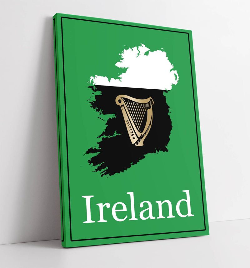 Ireland as a Pint of Stout (with Harp) - Handmade Canvas Wall Art | Vibrant Home Decor