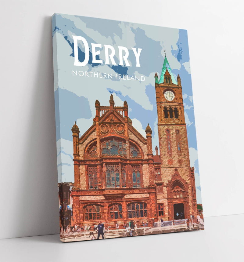 Derry Guildhall Travel Poster - Gallery Wrapped Framed Canvas Print Wall Art