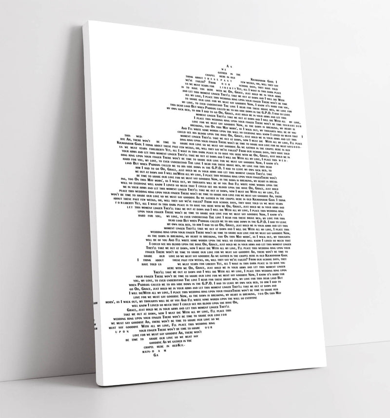 Grace Lyrics in the Shape of Ireland - Wolfe Tones - Handmade Canvas Wall Art | Vibrant Home Decor