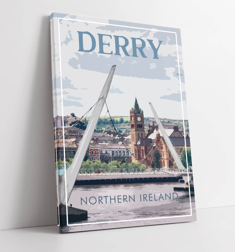 Derry Peace Bridge Travel Poster - Gallery Wrapped Framed Canvas Print Wall Art