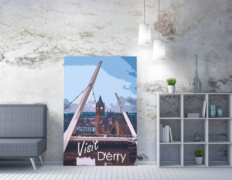 Visit Derry Travel poster - Gallery Wrapped Framed Canvas Print Wall Art