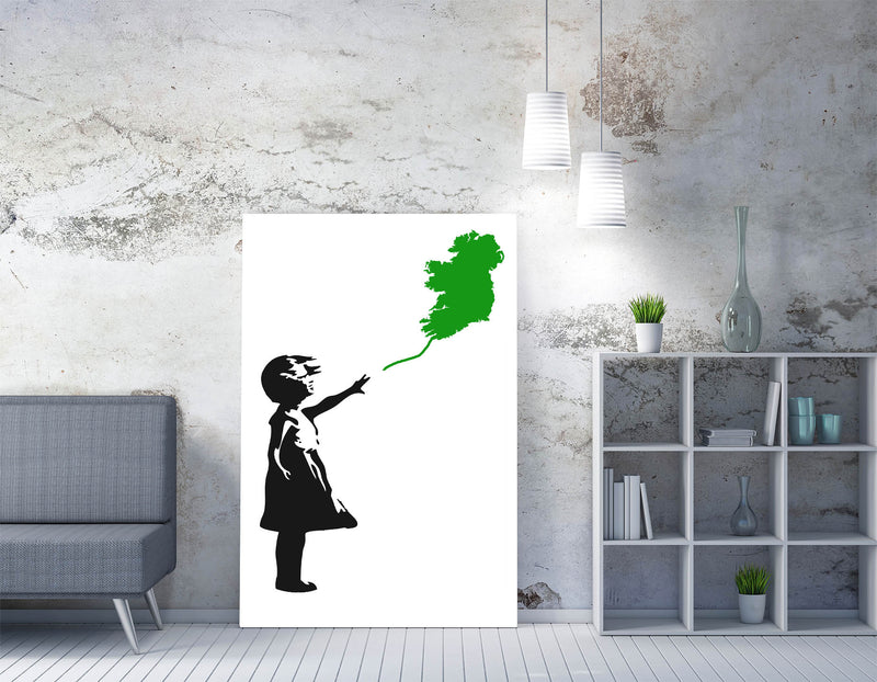Ireland Balloon Girl Banksy (green) - Handmade Canvas Wall Art | Vibrant Home Decor