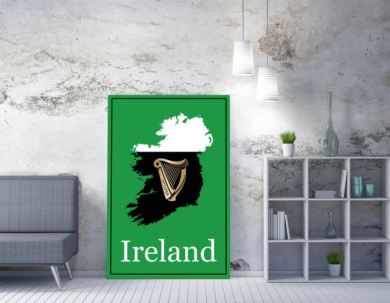 Ireland as a Pint of Stout (with Harp) - Handmade Canvas Wall Art | Vibrant Home Decor