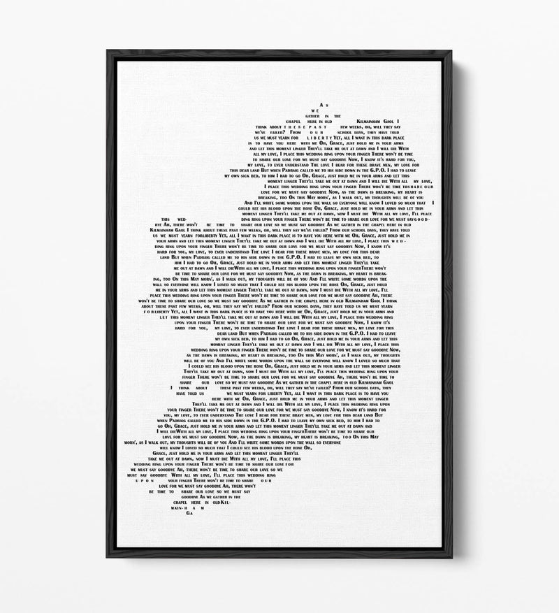 Grace Lyrics in the Shape of Ireland 'Wolfe Tones' - Contemporary Float Effect Canvas Wall Art Print with Premium Varnish Finish