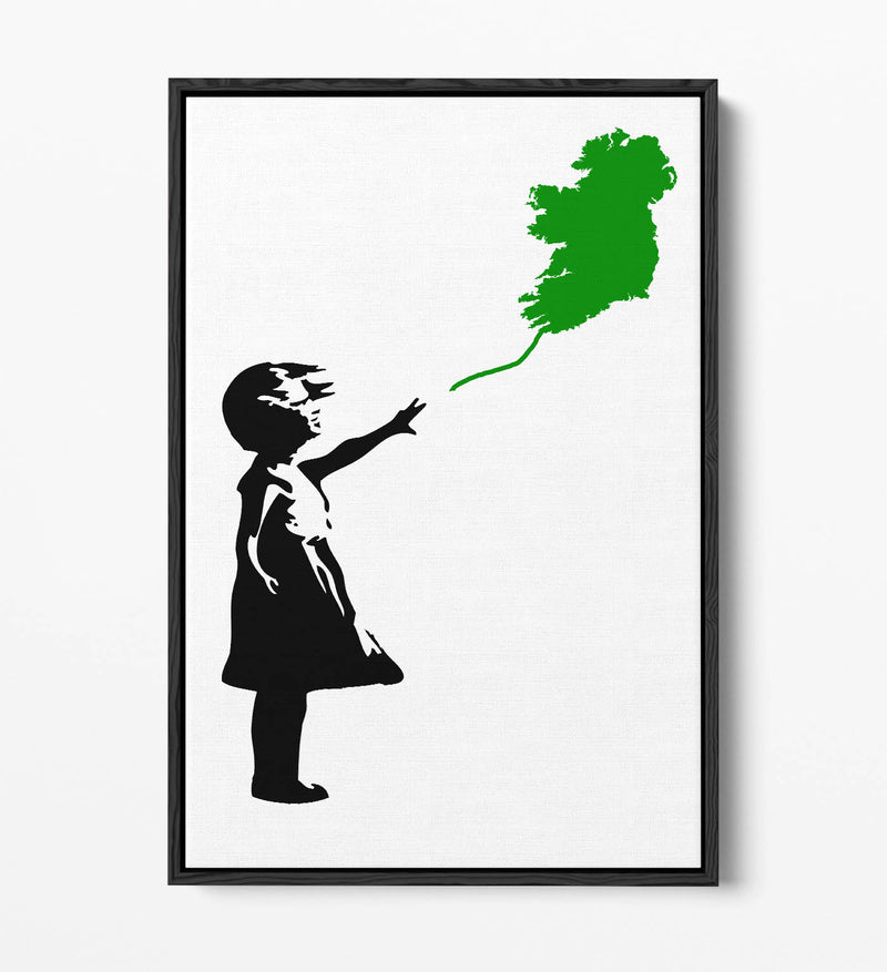 Ireland Balloon Girl Banksy (green) - Contemporary Float Effect Canvas Wall Art Print with Premium Varnish Finish