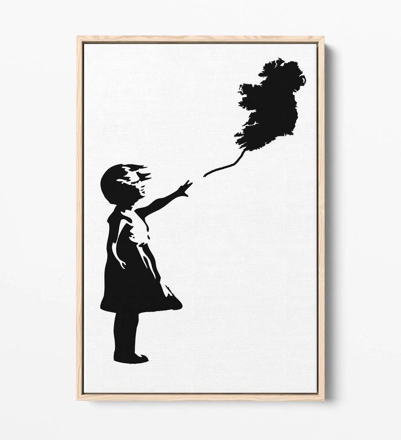 Ireland Balloon Girl Banksy - Contemporary Float Effect Canvas Wall Art Print with Premium Varnish Finish