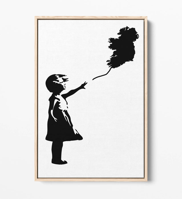 Ireland Balloon Girl Banksy - Contemporary Float Effect Canvas Wall Art Print with Premium Varnish Finish