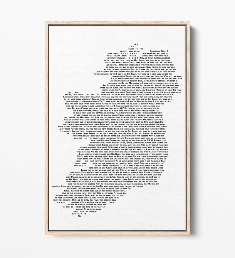Grace Lyrics in the Shape of Ireland 'Wolfe Tones' - Contemporary Float Effect Canvas Wall Art Print with Premium Varnish Finish