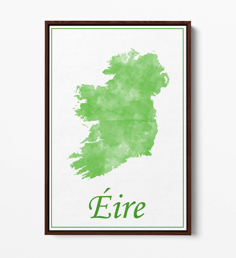 Watercolour Ireland 'Eire' - Contemporary Float Effect Canvas Wall Art Print with Premium Varnish Finish