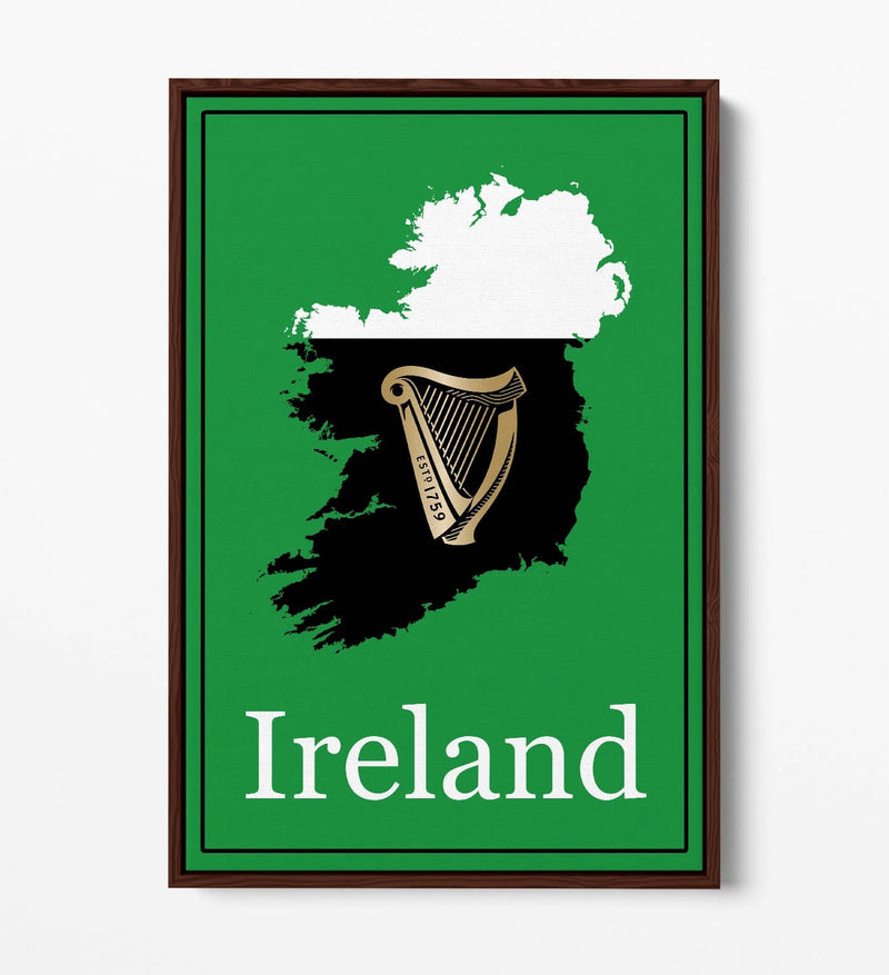 Ireland as a Pint of Stout (with Harp) - Contemporary Float Effect Canvas Wall Art Print with Premium Varnish Finish