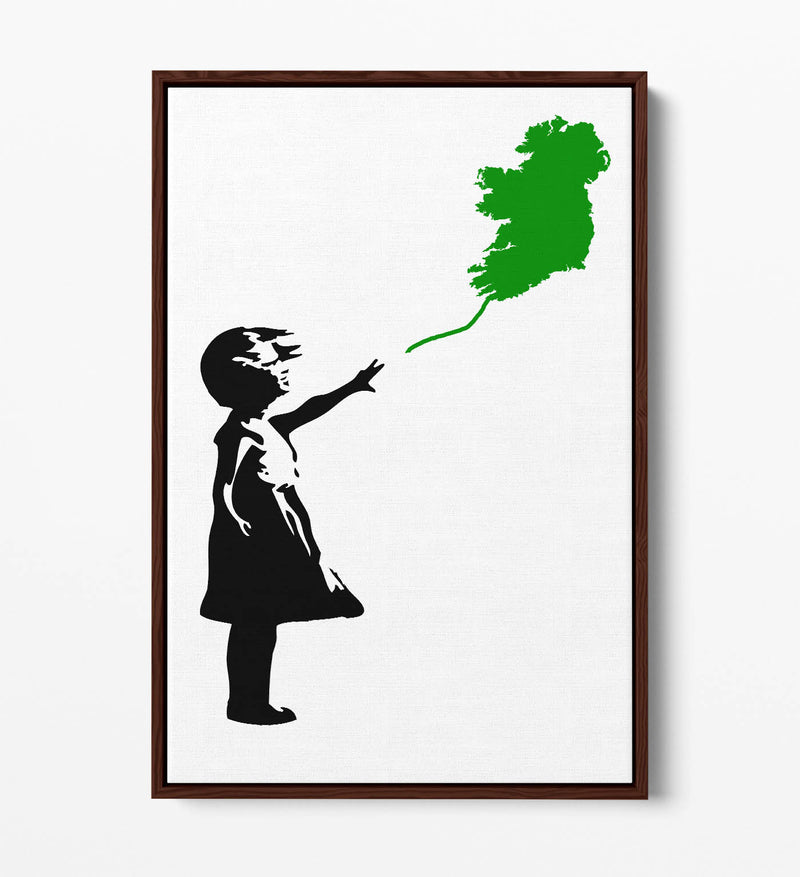 Ireland Balloon Girl Banksy (green) - Contemporary Float Effect Canvas Wall Art Print with Premium Varnish Finish