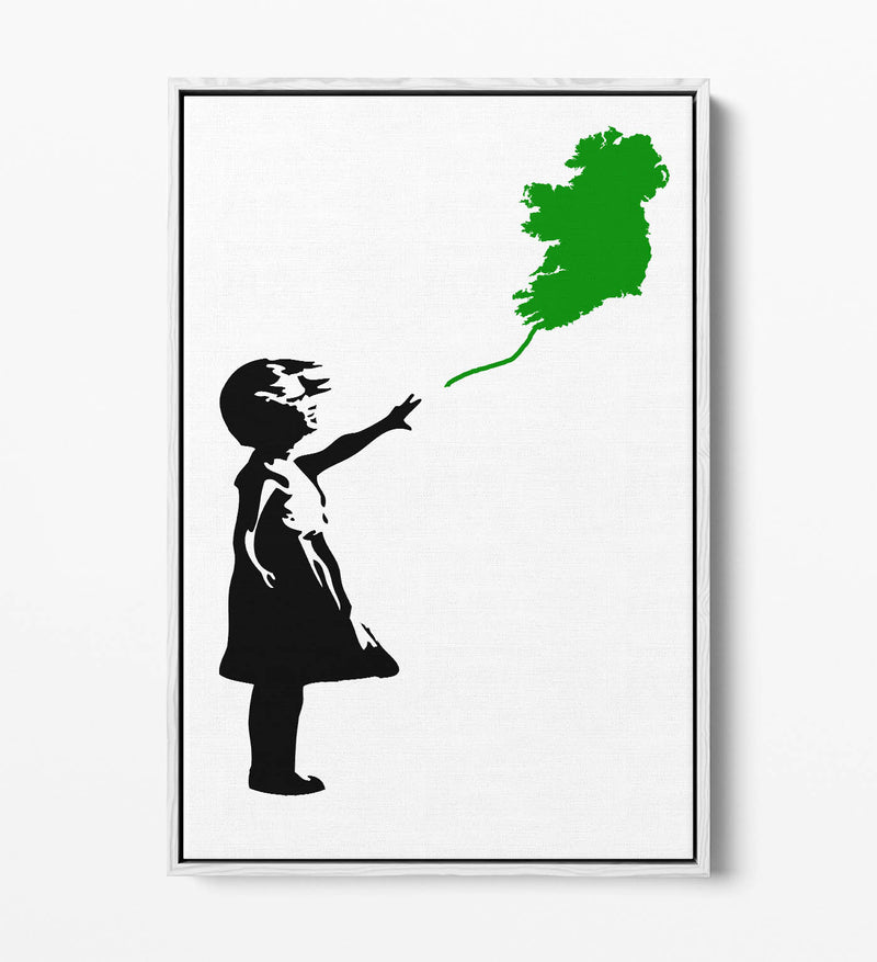 Ireland Balloon Girl Banksy (green) - Contemporary Float Effect Canvas Wall Art Print with Premium Varnish Finish