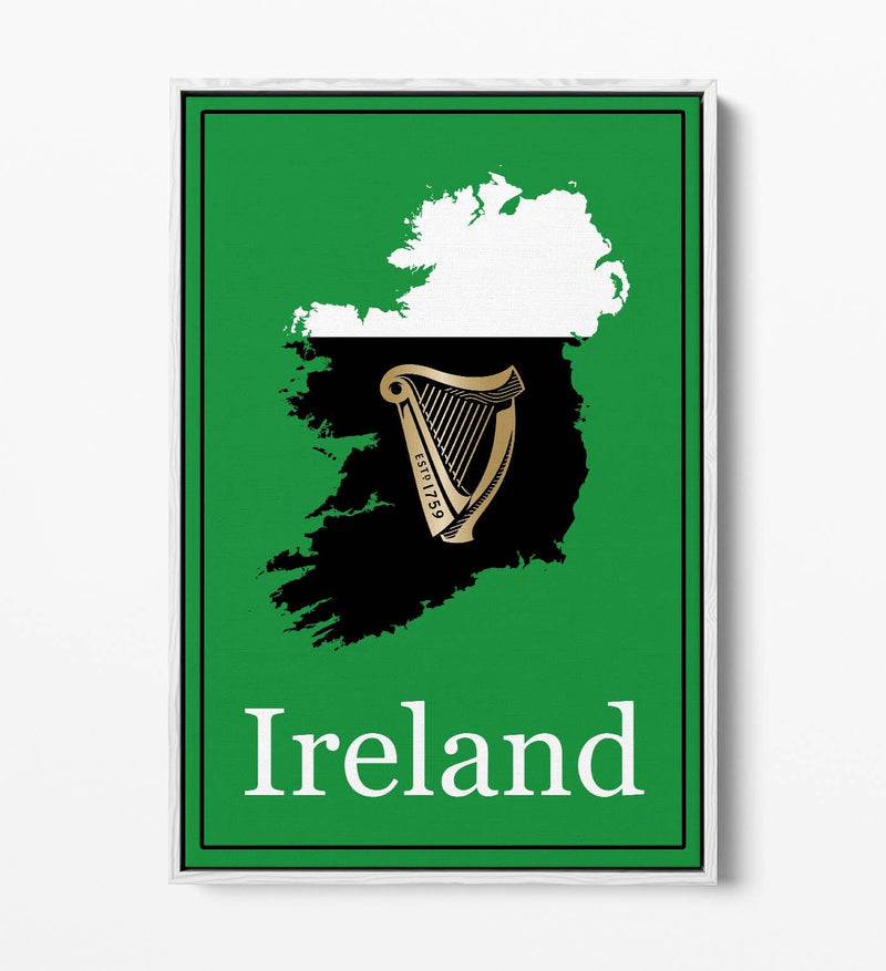 Ireland as a Pint of Stout (with Harp) - Contemporary Float Effect Canvas Wall Art Print with Premium Varnish Finish