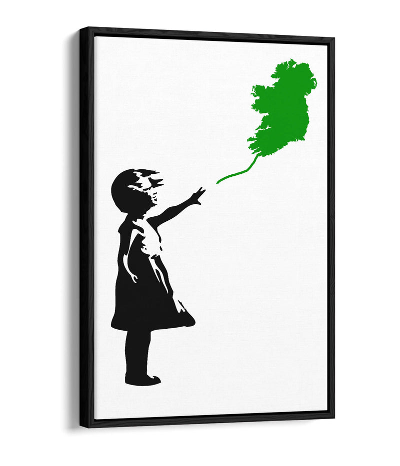 Ireland Balloon Girl Banksy (green) - Contemporary Float Effect Canvas Wall Art Print with Premium Varnish Finish