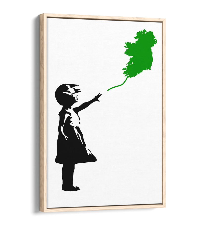 Ireland Balloon Girl Banksy (green) - Contemporary Float Effect Canvas Wall Art Print with Premium Varnish Finish
