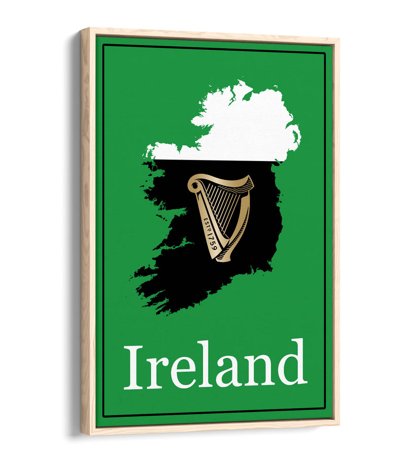 Ireland as a Pint of Stout (with Harp) - Contemporary Float Effect Canvas Wall Art Print with Premium Varnish Finish