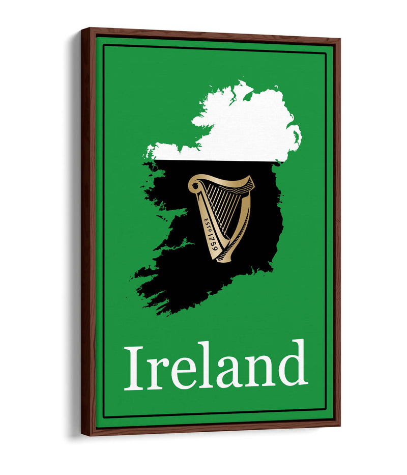 Ireland as a Pint of Stout (with Harp) - Contemporary Float Effect Canvas Wall Art Print with Premium Varnish Finish