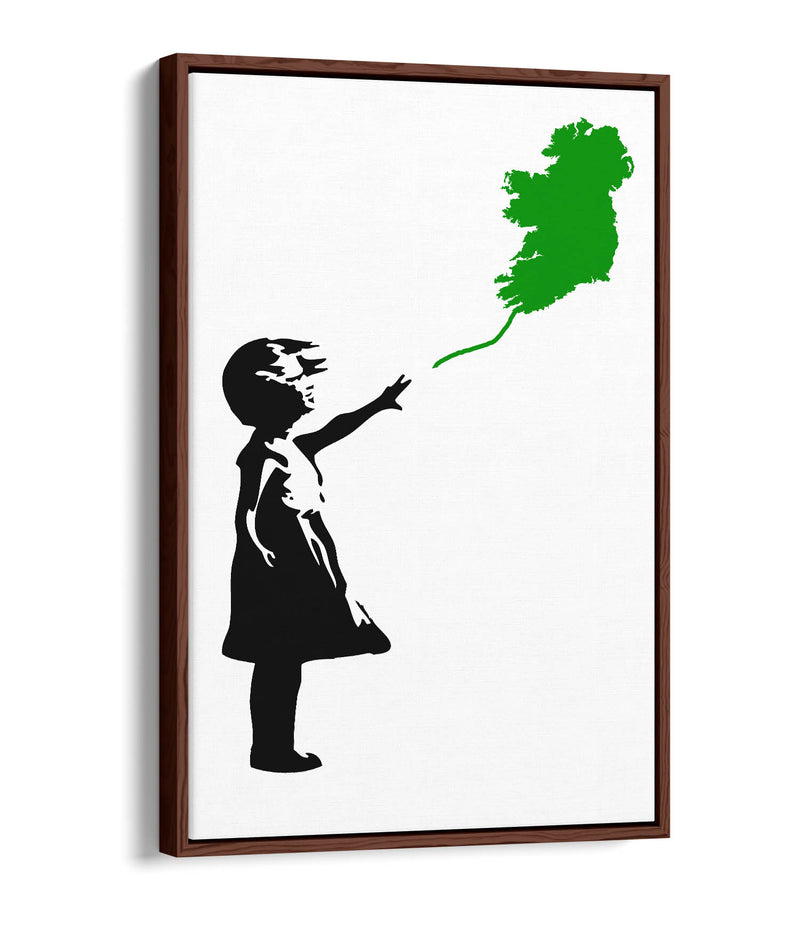 Ireland Balloon Girl Banksy (green) - Contemporary Float Effect Canvas Wall Art Print with Premium Varnish Finish