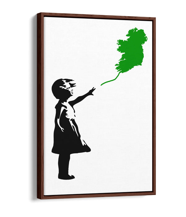 Ireland Balloon Girl Banksy (green) - Contemporary Float Effect Canvas Wall Art Print with Premium Varnish Finish