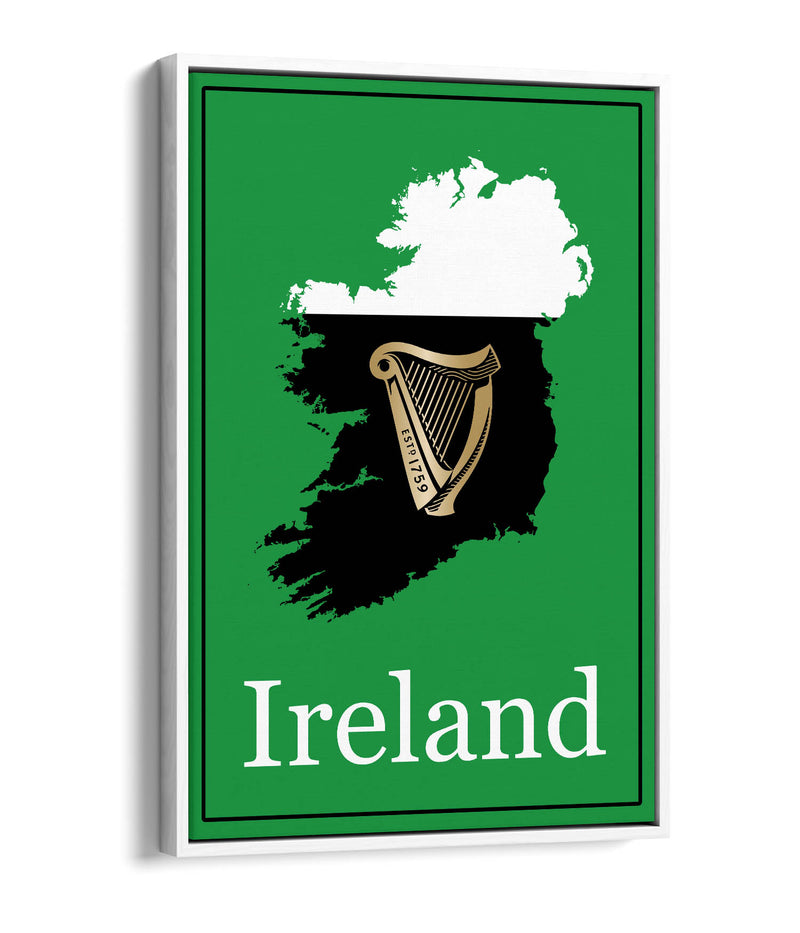 Ireland as a Pint of Stout (with Harp) - Contemporary Float Effect Canvas Wall Art Print with Premium Varnish Finish