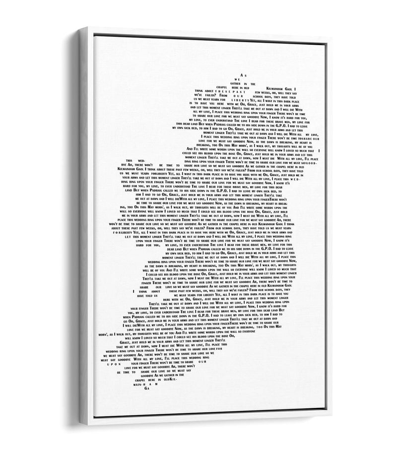 Grace Lyrics in the Shape of Ireland 'Wolfe Tones' - Contemporary Float Effect Canvas Wall Art Print with Premium Varnish Finish