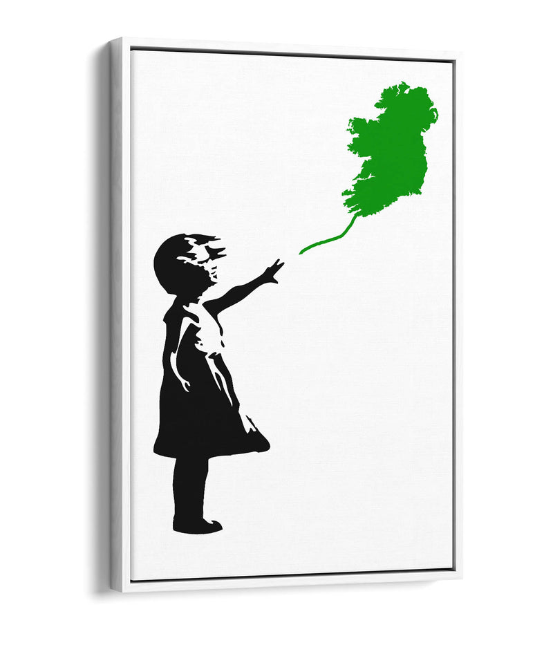 Ireland Balloon Girl Banksy (green) - Contemporary Float Effect Canvas Wall Art Print with Premium Varnish Finish