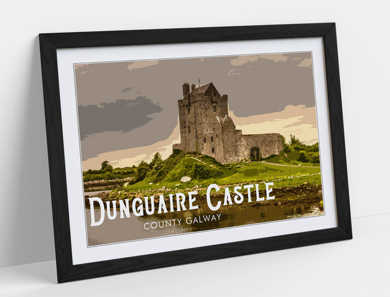 'Dunguaire Castle' Visit Ireland Travel Poster – Framed Poster Print With Wood Grain Frame & Matte Paper