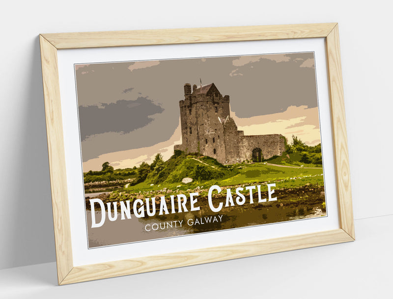 'Dunguaire Castle' Visit Ireland Travel Poster – Framed Poster Print With Wood Grain Frame & Matte Paper